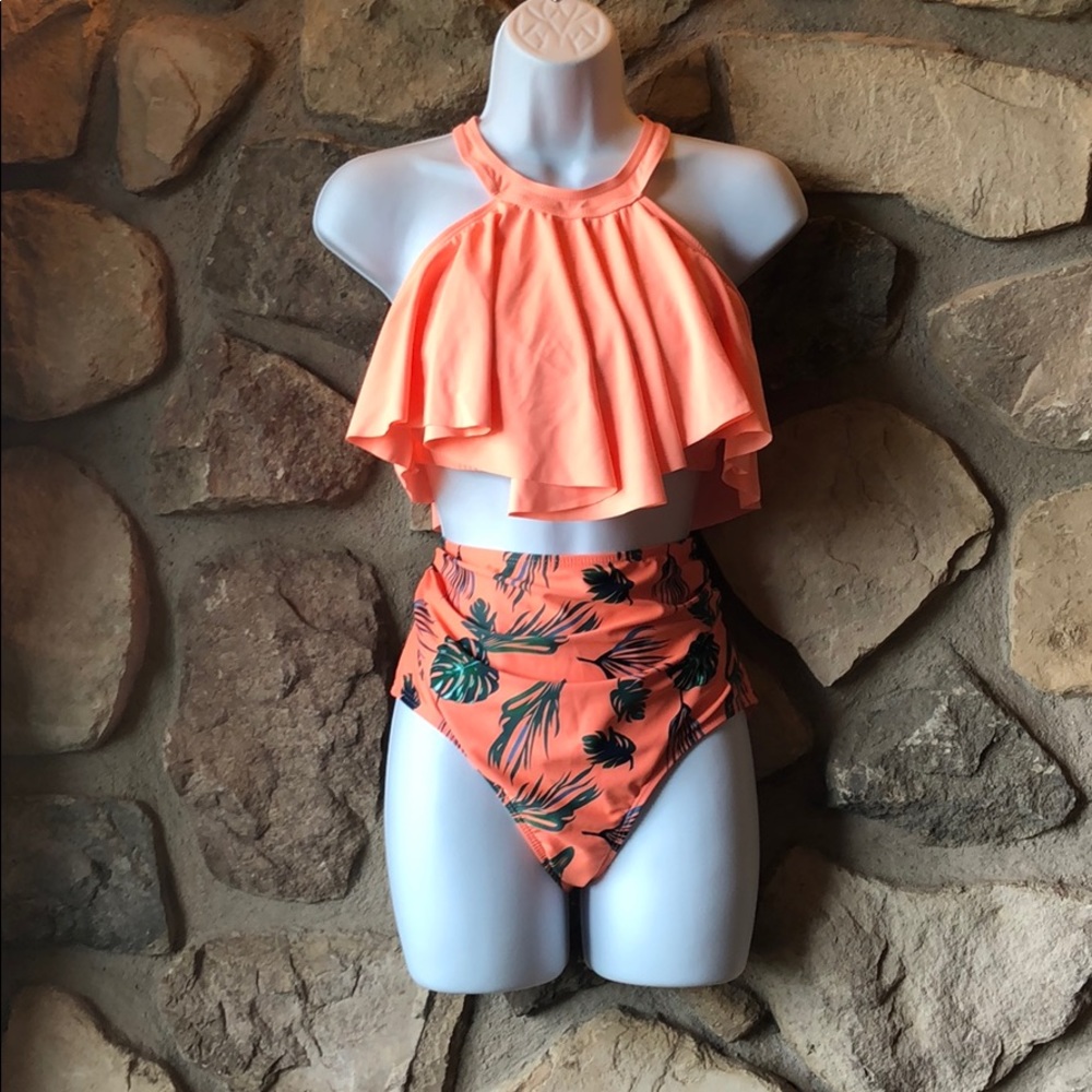 Shein peach high waisted palm bikini